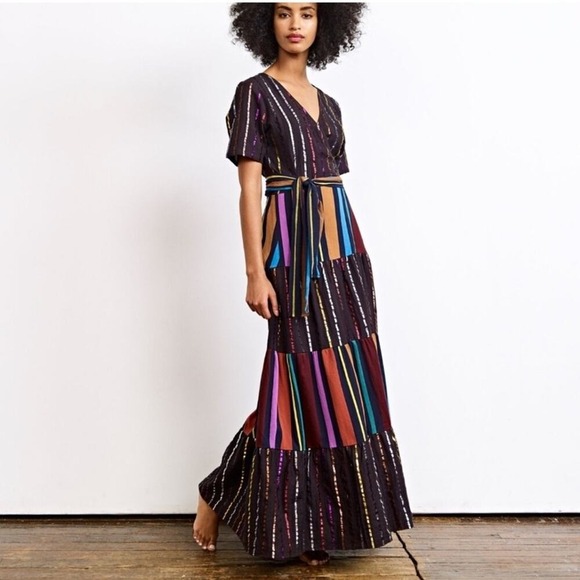 Ace & Jig Dresses & Skirts - Ace & Jig Ellis dress wrap maxi colorful metallic rainbow ribbon candy stripe S